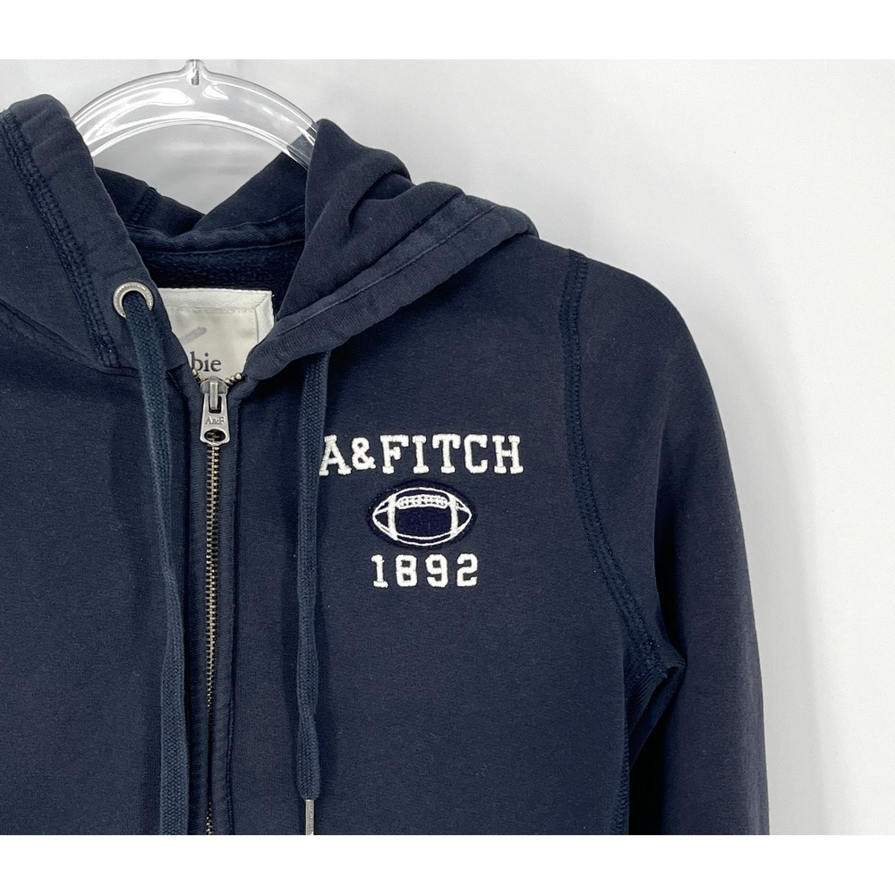 Abercrombie & Fitch Womens Navy Full Zip Hoodie M Cropped Fitted Y2K Preppy - Picture 2 of 9